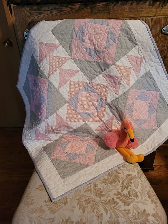 Buy Baby Quilt With Pink gray white Colored Print Online in India Etsy