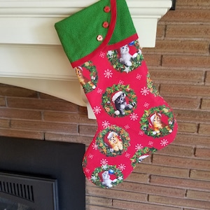 Christmas Stocking with Retro Christmas Kitty Print