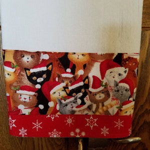 Flour Sack Kitchen, Nursery, or Bathroom Towel with Christmas Kitty Print