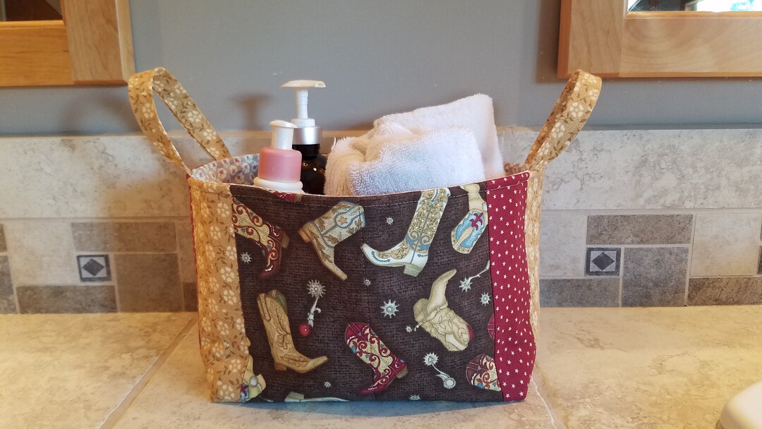 Quilted Fabric Storage Bin/basket With Cowboy/cowgirl Print Etsy