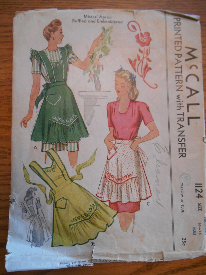 Orange Border Print Vintage Style Cotton Apron With Pleated Skirt