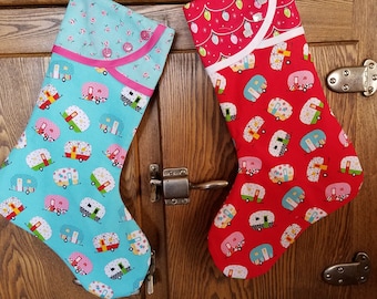 Christmas Stocking with Vintage Trailers Print