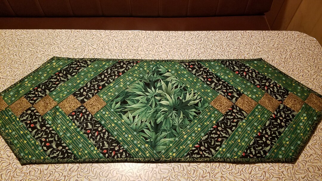 Quilted French Braid Table Runner With Christmas Cannabis Etsy