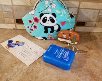 Small Fabric Coin Purse with Panda Print & Kiss Clasp