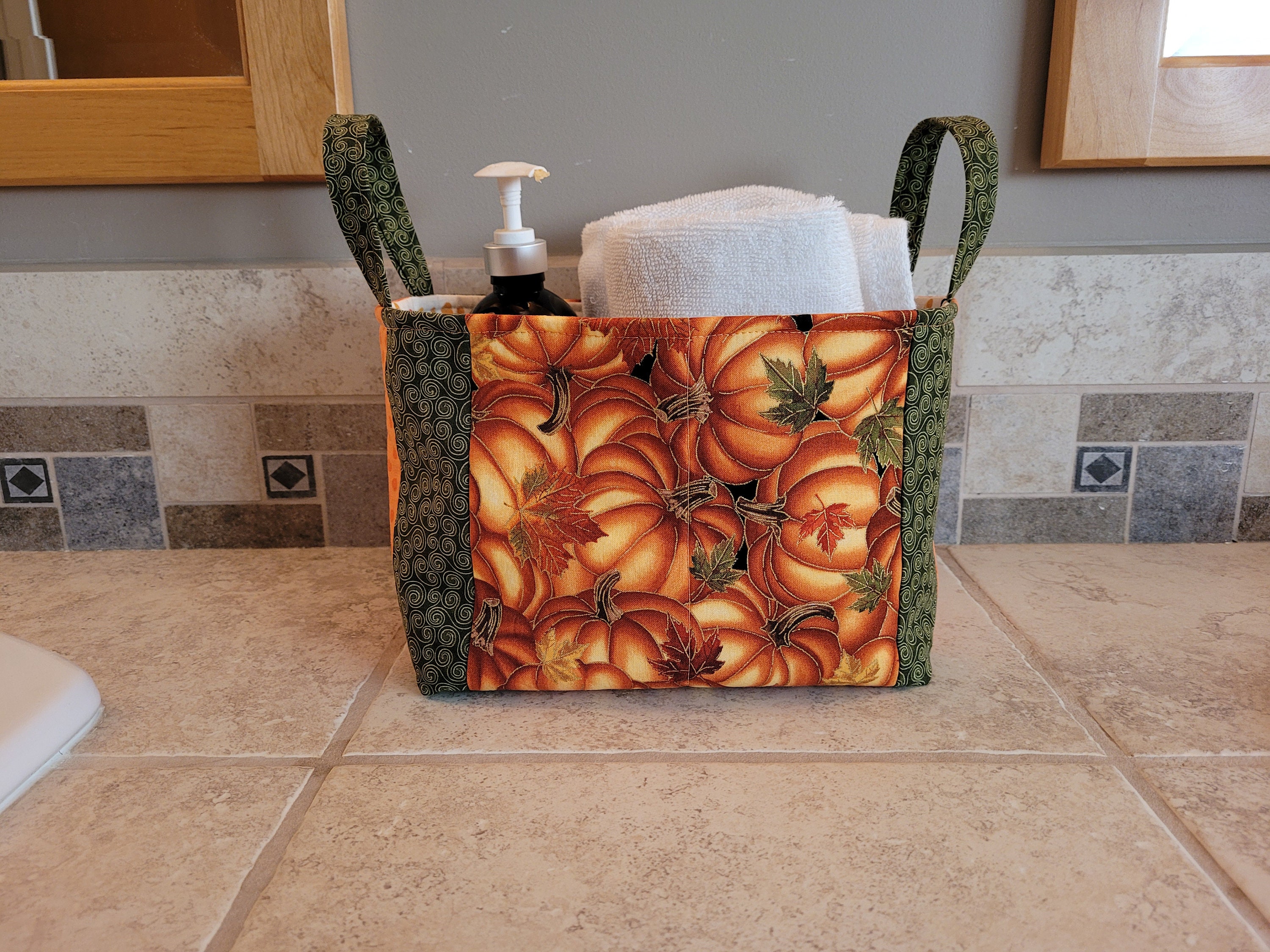 Quilted Fabric Storage Bin/Basket with Fall Harvest Print Etsy