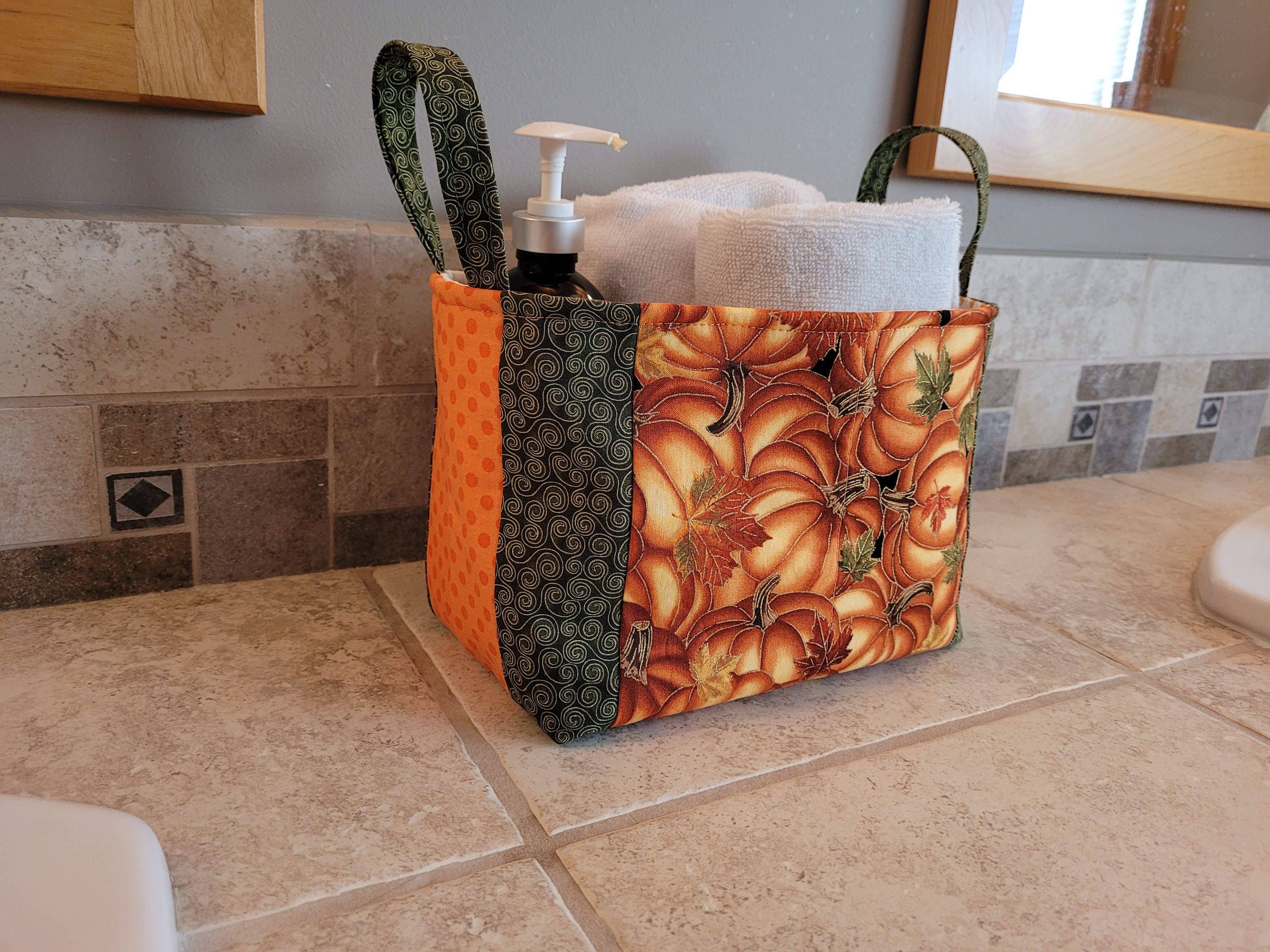 Quilted Fabric Storage Bin/basket With Fall Harvest Print Etsy UK