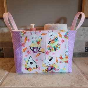 Quilted Fabric Storage Bin/Basket with Easter Bunny Print