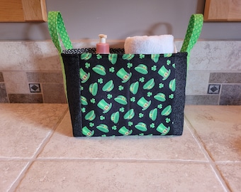 Gewatteerde stoffen opbergbak / mand met St. Patrick's Day Print