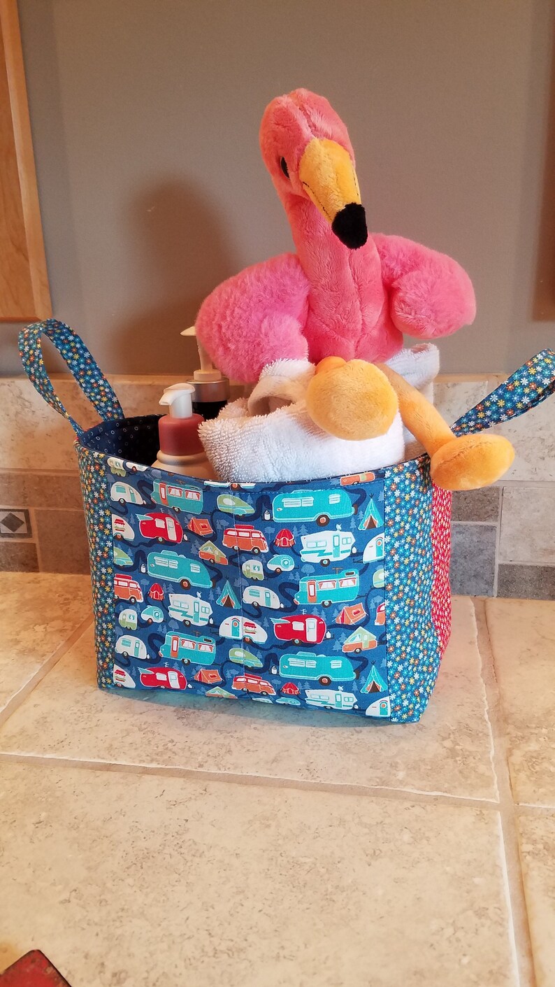 Quilted Fabric Storage Bin/Basket with Vintage Trailer Print Etsy