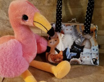 Fabric Coin Purse with Cat Print & Kiss Clasp