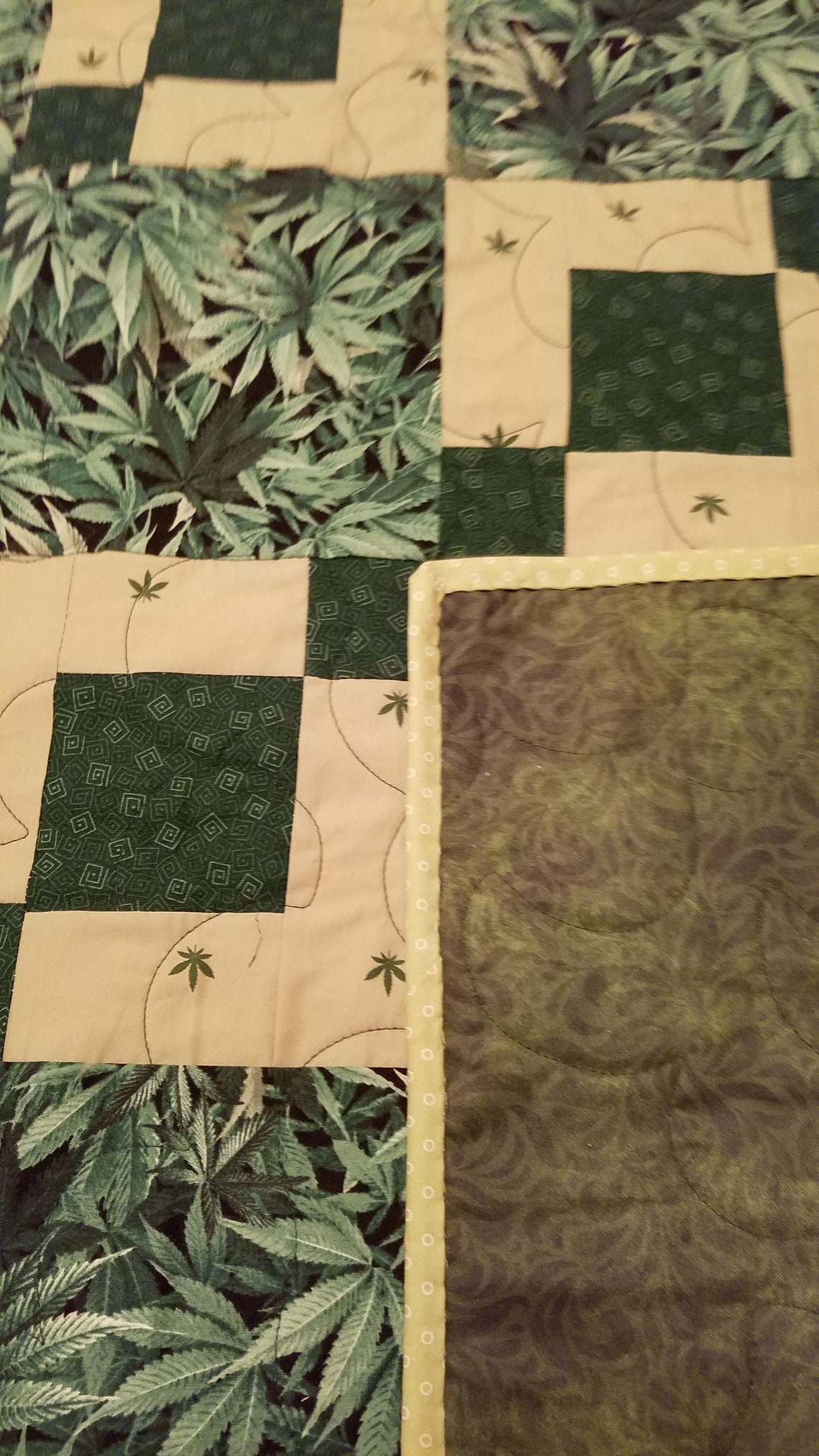 Lap Size Quilt With Cannabis Themed Print Etsy