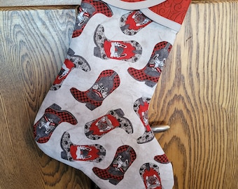 Christmas Stocking with Christmas Western Boots Print