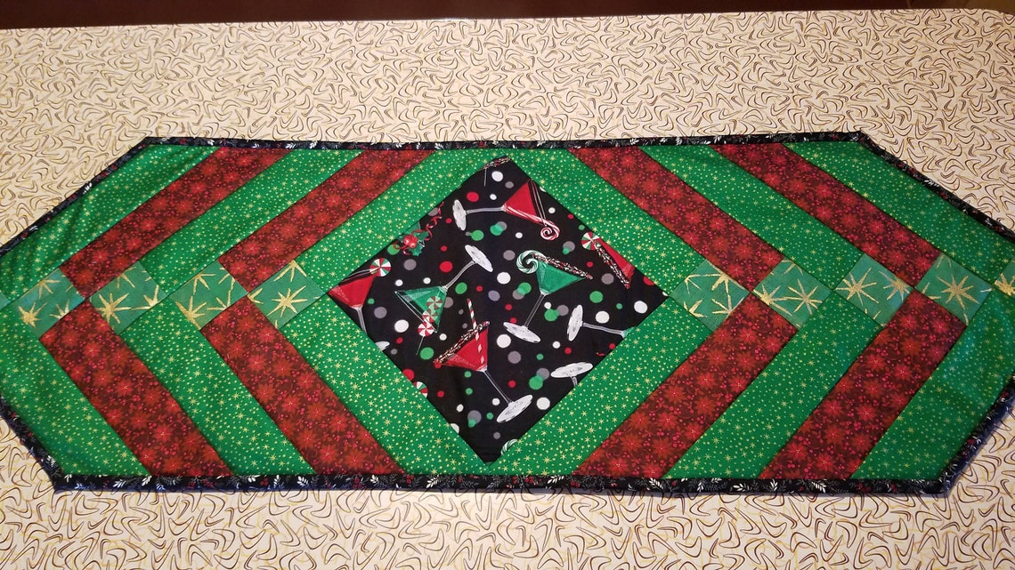 Quilted French Braid Table Runner With Christmas Cocktails Etsy