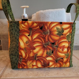 Quilted Fabric Storage Bin/Basket with Fall Harvest  Print