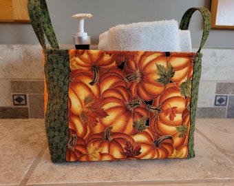 Quilted Fabric Storage Bin/Basket with Fall Harvest  Print