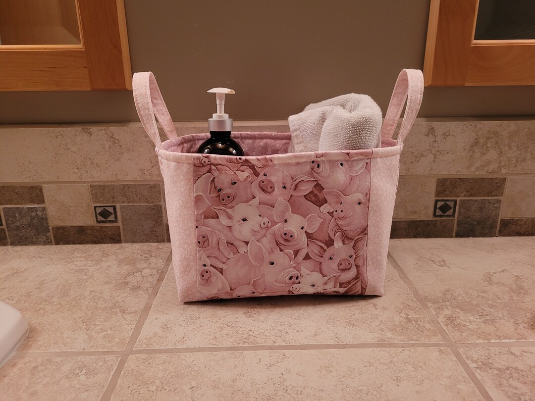Quilted Fabric Storage Bin/basket With Pig Print Etsy
