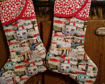 Christmas Stocking with Vintage Trailer Print