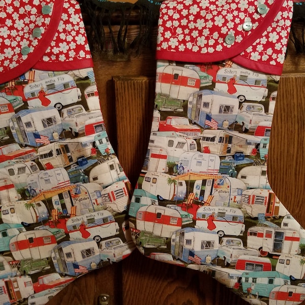 Christmas Stocking with Vintage Trailer Print