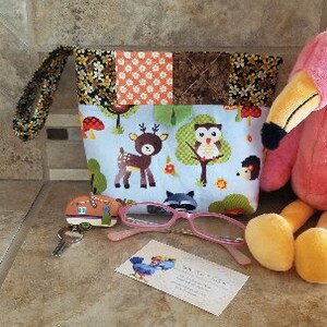Sale Item:  Quilted Squares Wristlet Purse with Woodland Animals Print