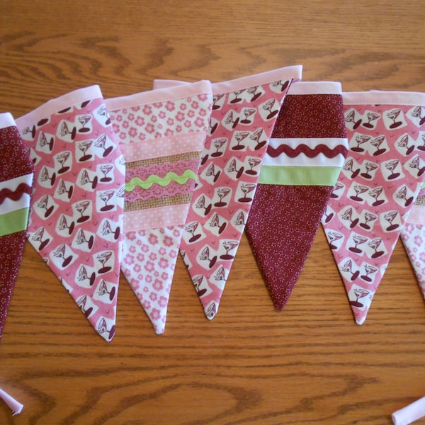 Sale Item:  Fabric Pennant/Bunting Banner with Martini Print