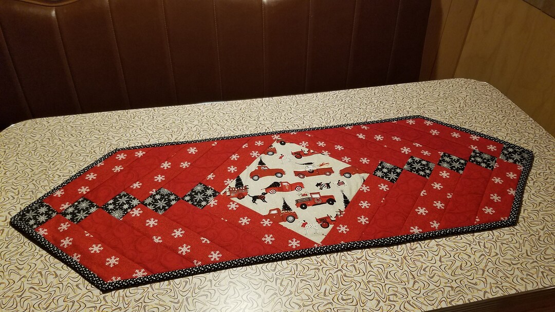 Quilted French Braid Table Runner With Christmas Retro Red Trucks ...