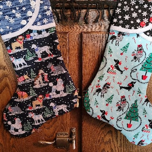 Christmas Stocking with Poodle Dogs & other Doggies Print