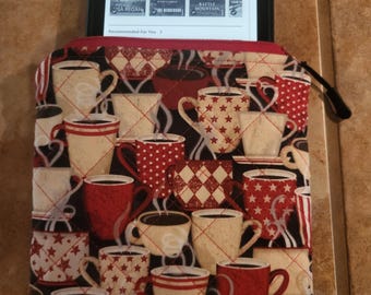 Quilted Kindle/book Sleeve with Coffee Cups  Print