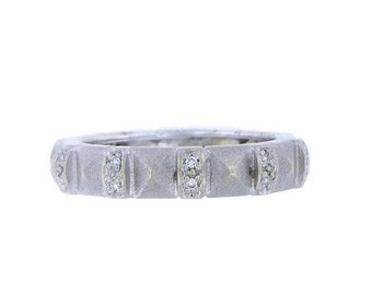 Unique Estate 14 kt White Gold Half Eternity Wedding Band Mens Geometric Design Matte Finish 12 Points of Diamond Size 6.75 -  SUPER DEAL!!!