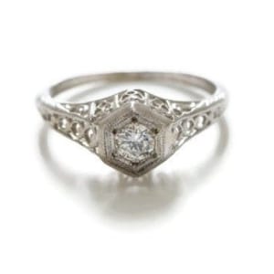 Vintage Platinum Art Deco Engagement Ring Stunning Filigree Styled Mounting With a .20 Carat Very Clean White Sparkly SI Diamond US Size 6