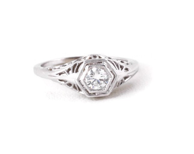 Platinum Filigree Engagement Ring Art Deco Hexagon Styled Very | Etsy