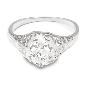 Vintage Platinum Art Deco Engagement Ring Stunning Filigree Styled Mounting .40 Carat Very Clean White Sparkly VS Diamond US Size 5