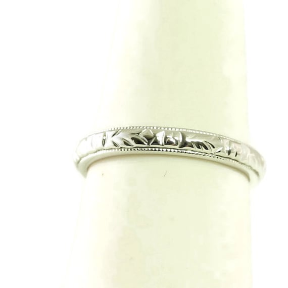 Antique Art Deco Styled 14kt White Gold Wedding Band