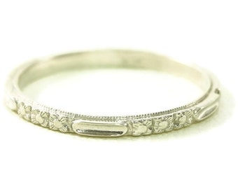 Sharp  Art Deco Floral and Bar Styled Platinum Wedding Band