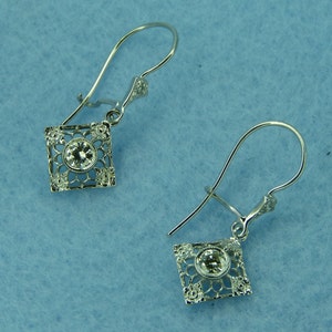 Art Deco Filigree Styled 14 Kt. White Gold and Diamond Dangle Earrings .32 Carat of Clean White Diamonds