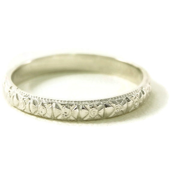 Stunning Antique Art Deco Styled Design 14kt White Gold Wedding Band/Ring