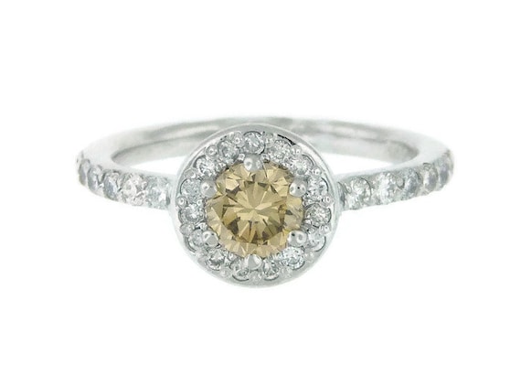 Estate Halo Engagement Ring Fancy Yellow Center D… - image 1
