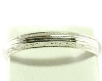 Art Deco Antique Double Line Styled 14 Kt White Gold Wedding Band/Ring