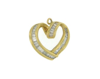 Estate Diamond hart hanger 14 kt geel goud Featuring 40 stokbrood diamanten totaal ongeveer 1,50 CTW van prachtige diamanten 18 mm