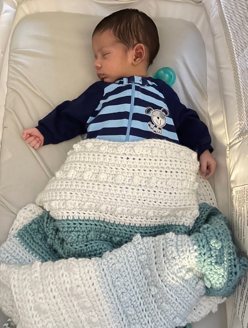 Blue and White Crochet Baby Blanket Textured Blanket Crochet Etsy