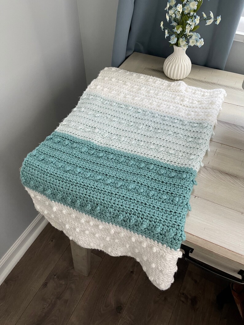 Blue and White Crochet Baby Blanket Textured Blanket Crochet Etsy
