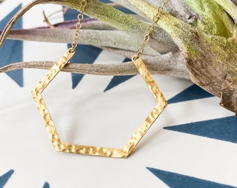 Gift for Her Geometric Brass Handmade Necklace with 14K Gold Filled Chain