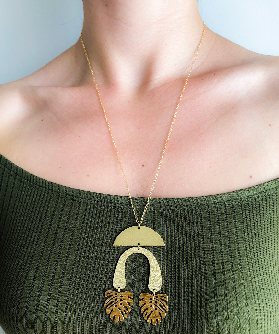 Geometric Brass Handmade Necklace With 14K Gold Filled Chain Etsy
