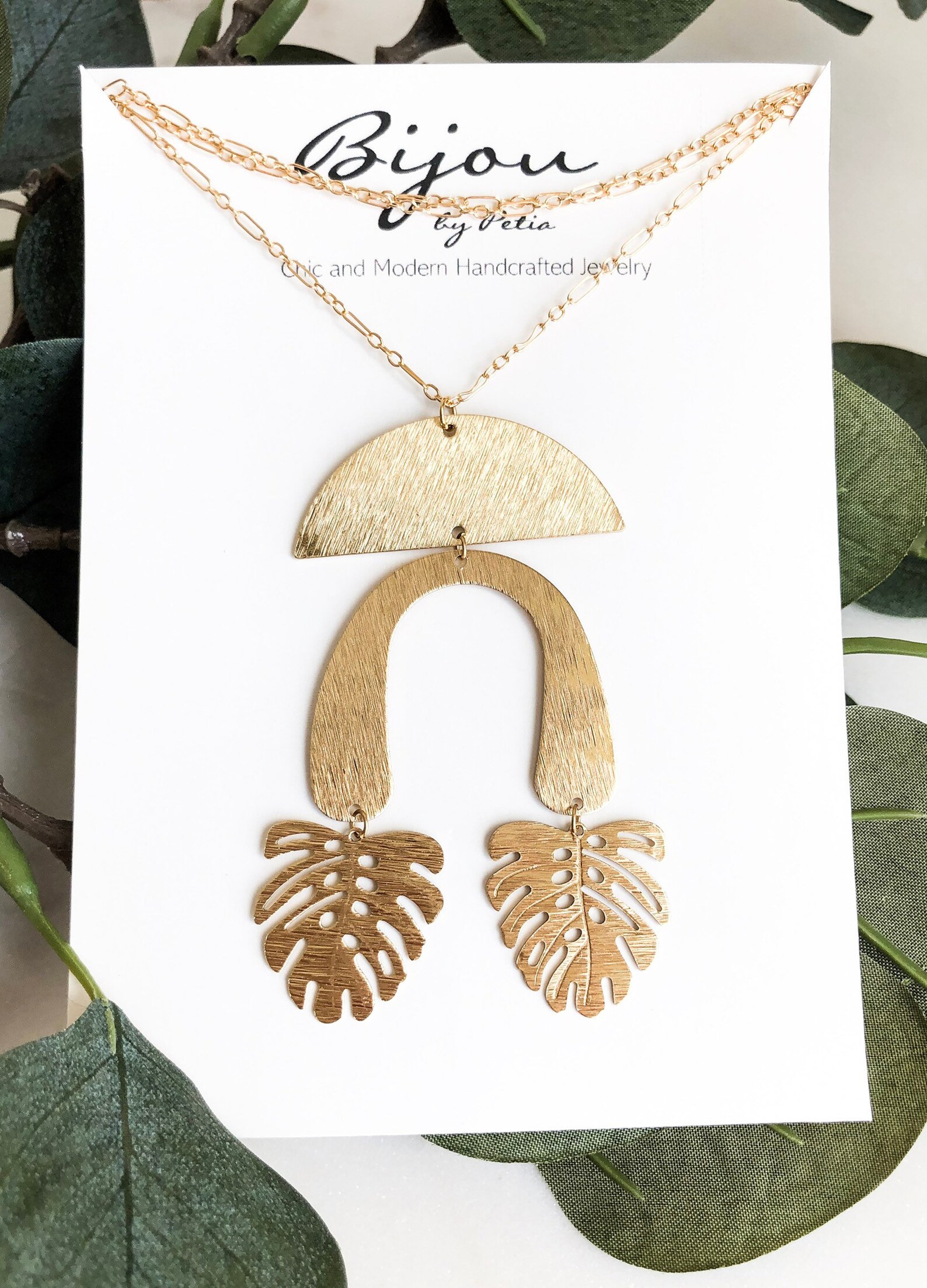Geometric Brass Handmade Necklace With 14K Gold Filled Chain Etsy