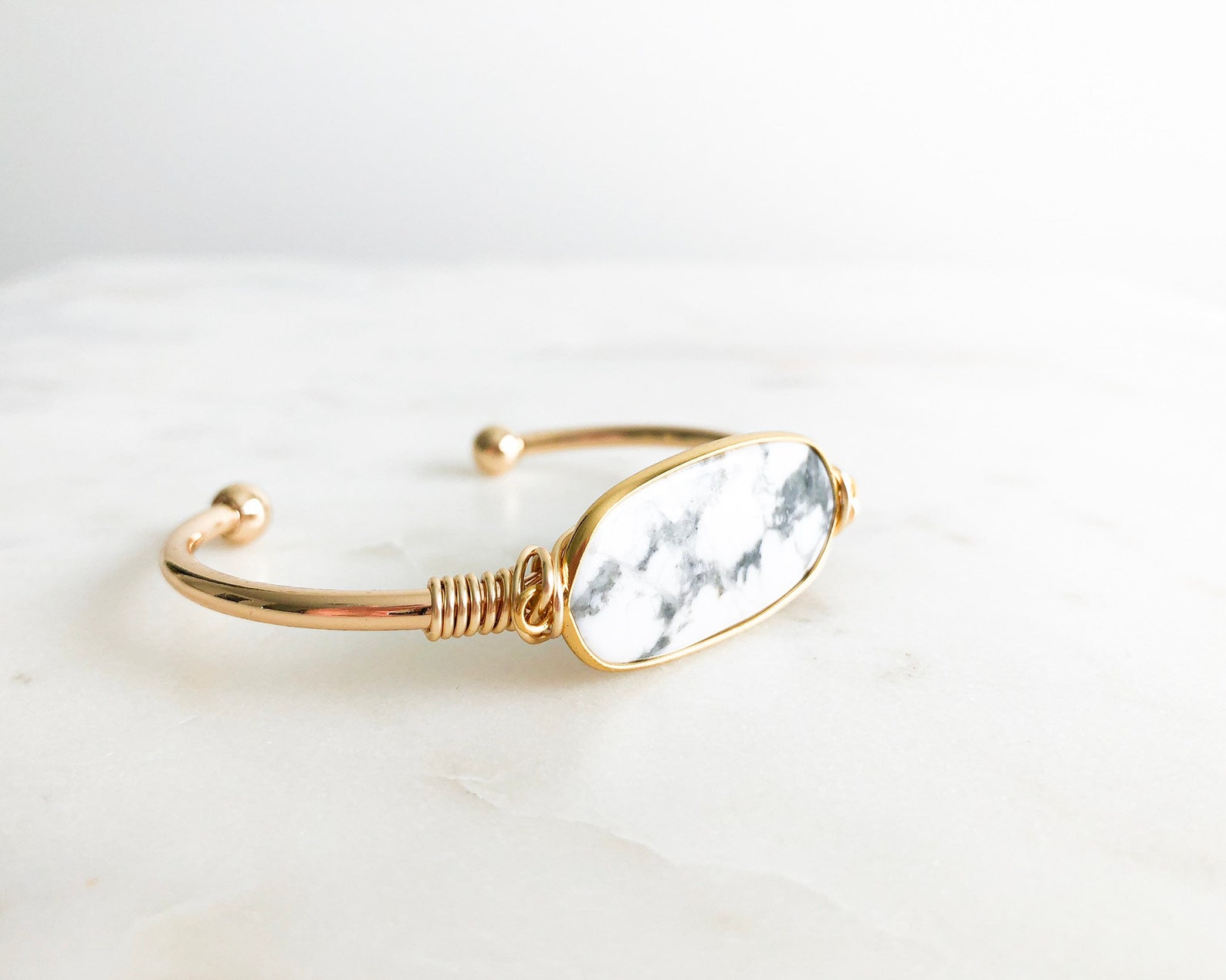 European Howlite Gold Cuff Bracelet Chic Bangle Bridesmaid | Etsy