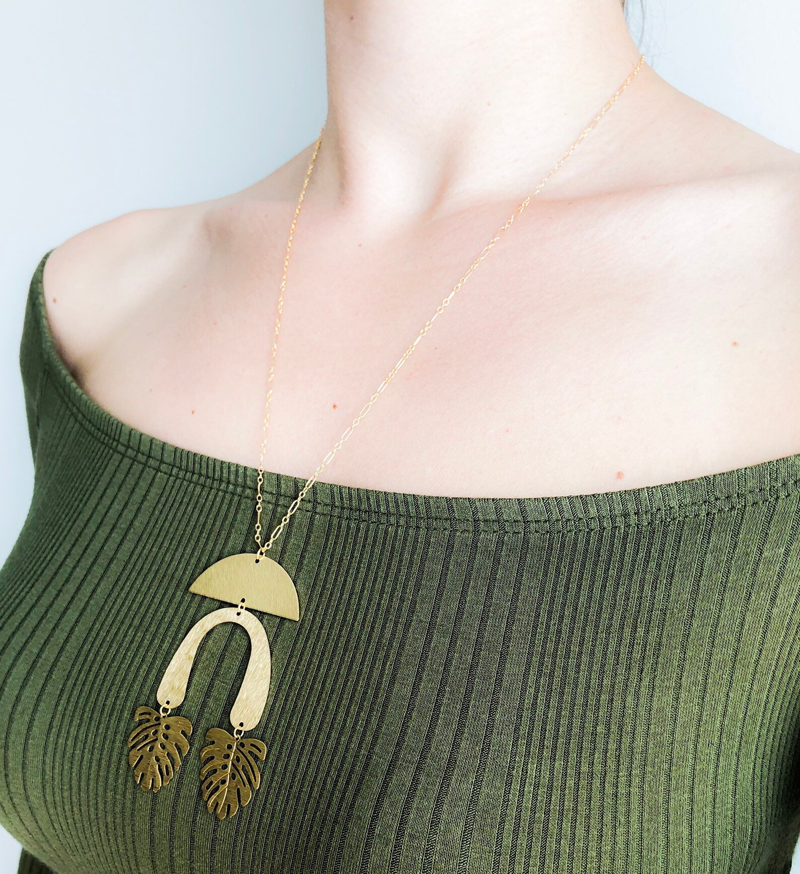 Geometric Brass Handmade Necklace With 14K Gold Filled Chain Etsy