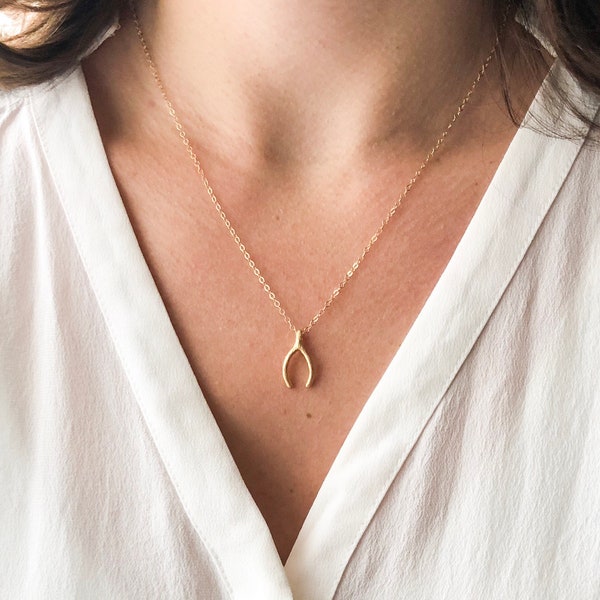 Gold Wishbone Necklace 14K Gold Fill Chain | Personalized Gift| Trendy Necklace | Gift for her | Good Luck Necklace | Good Luck Charm Gift