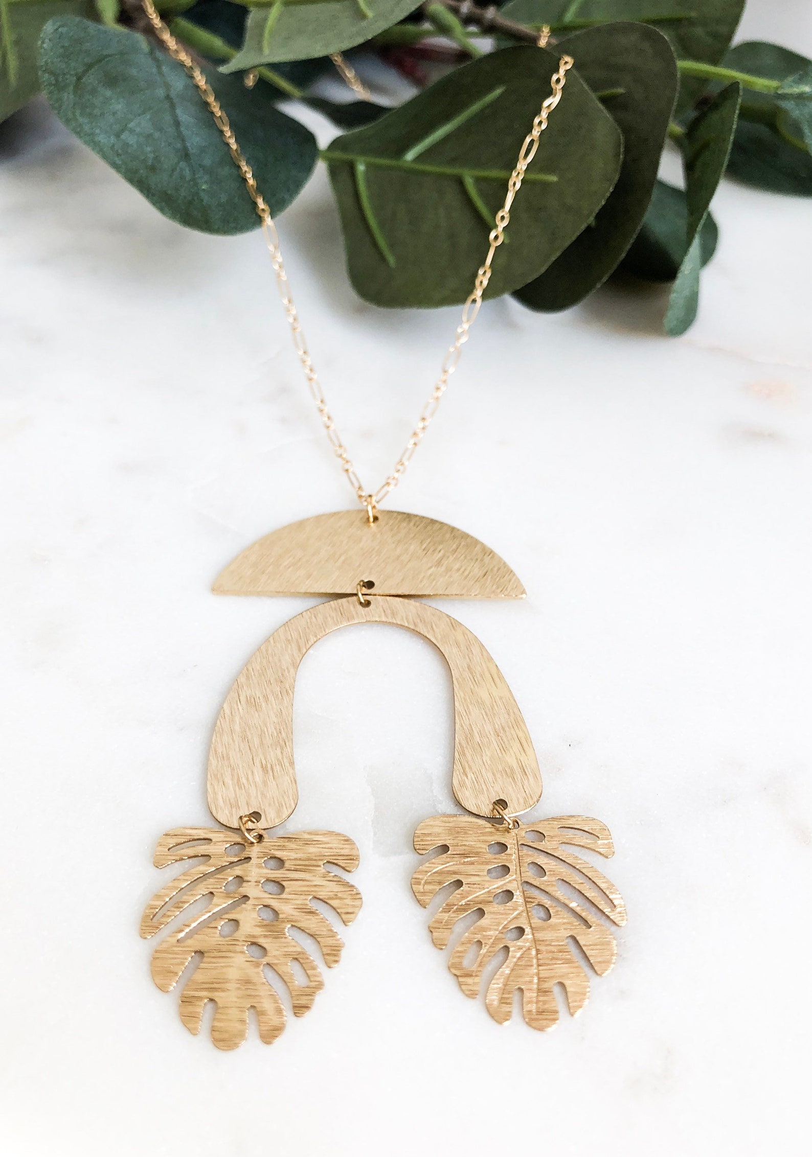 Geometric Brass Handmade Necklace With 14K Gold Filled Chain Etsy