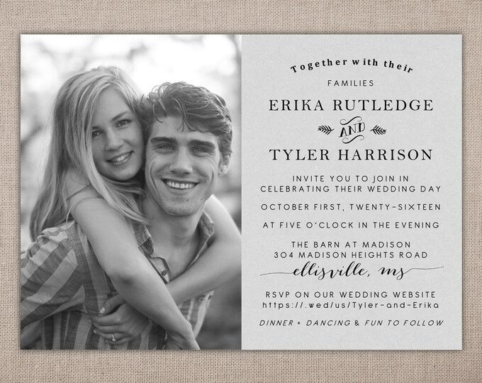 WEDDING INVITATION Simple Wedding Invitations Printable Photo Card Black and White Wedding InvitE Modern Wedding Invite with Picture