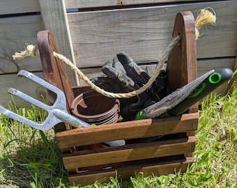Wood Garden Tote with Rope Handle - Storage Box - Beer Caddy - Tool Box - Outdoor Storage - Rustic Style