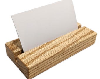 Business Card Holder - Rustic or Oak - Wood Card Display Stand
